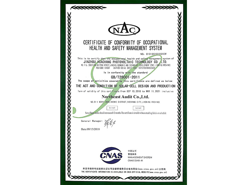 職業(yè)健康安全管理體系認(rèn)証証明書（英語）